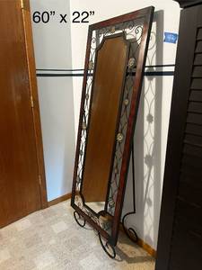 lot 412 image: Gently Used 60 x 22 Decorative Standing Mirror with Floral Accents