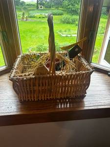 lot 429 image: Decorative Rustic Basket with Assorted Home Decor Items