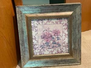 lot 486 image: Set of 2 Framed Floral Art Prints with Rustic Wood Frames