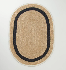 lot 55 image: Oval Bold Stripe Braided Jute Area Rug BlackTanCream - Hearth & Hand with Magnolia