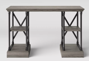 lot 72 image: Conway Wood Writing Desk with Storage Gray - Threshold