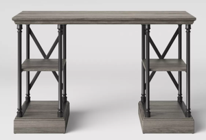 lot 73 image: Conway Wood Writing Desk with Storage Gray - Threshold