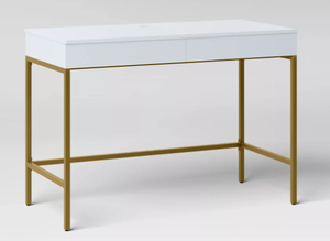 lot 78 image: Loring Wood Writing Desk with Drawers and Charging Station - Threshold