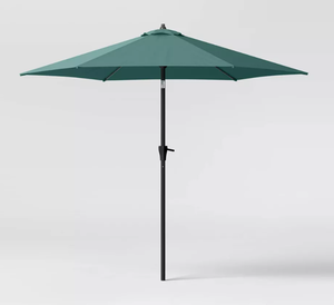 lot 113 image: 9 Round Outdoor Patio Market Umbrella with Black Pole - Threshold