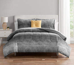 lot 238 image: 10PCS Full Size Mainstays Black and White Geo Stripe Bed in a Bag Comforter Set with Sheets