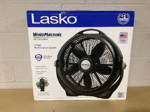 lot 428 image: Lasko Wind Machine 20 3-Speed Air Circulator Floor Fan, Black, A20302