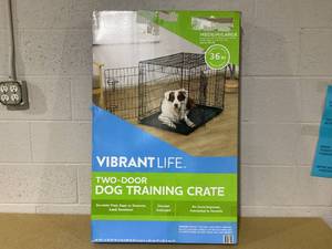 lot 437 image: Vibrant Life Double Door Metal Wire Dog Crate with Leak-Proof Pan and Divider, 36 inch