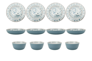 lot 311 image: Better Homes & Gardens 12-Piece Bamboo Melamine Dinnerware Set, Blue