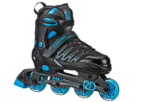 lot 334 image: Roller Derby Custom Adult In-Fit Skates - BlueBlack 9-12 Adjustable, Padded Boot Shaft