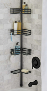 lot 345 image: Better Homes & Gardens Tension Pole Shower Caddy, Resists Rust, 3 Tier Caddy, 5 - 9 ft, Matte Black