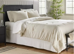 lot 296 image: Beige King Size 3pc Mini Grid Stitch Comforter Bedding Set - Hearth & Hand with Magnolia