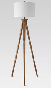 lot 89 image: Oak Wood Tripod Floor Lamp Dark Brown - Threshold