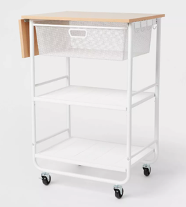 lot 93 image: Metal Storage Cart with Mesh Drawer and Wood Top - Brightroom