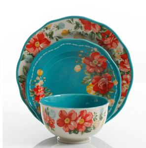 lot 179 image: The Pioneer Woman Vintage Floral 12-Piece Dinnerware Set, Teal