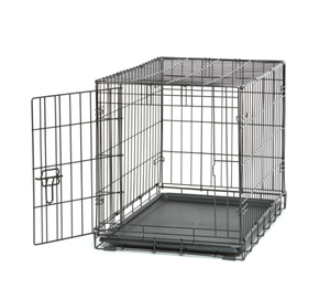 lot 268 image: Vibrant Life Single Door Folding Metal Wire Dog Crate with Divider and Tray, Black, 30