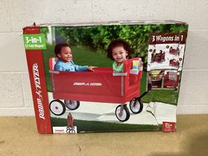 lot 481 image: Radio Flyer, 3-in-1 EZ Fold Wagon, Padded Seat with Seat Belts, Red