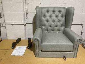lot 160 image: Vintage Decorative Chair Wing Back Chair with Nailhead Trim, Living Room Rolled Armrest Sofa Chair Reading Chair