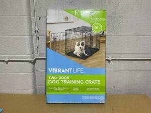 lot 186 image: Vibrant Life Double Door Metal Wire Dog Crate with Leak-Proof Pan and Divider, 36 inch