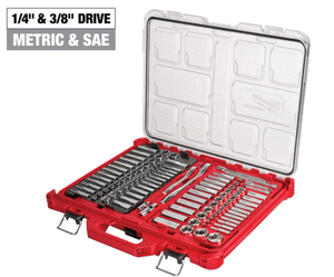 lot 1 image: 106PCS Milwaukee 14 and 38 Metric & SAE Ratchet and Socket Set with PACKOUT Low-Profile Organizer