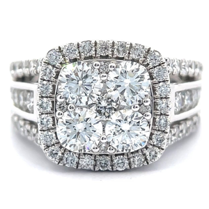 lot 4 image: NEW 3 Carat Diamond Four-Stone Cluster Cushion Halo Ring in 18k White Gold $3,300 Retail VIDEO