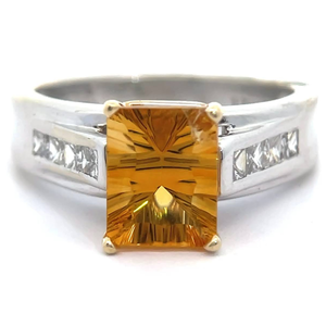 lot 15 image: 0.25 Carat Natural Diamond & Fantasy Cut Citrine Ring in 14k White Gold VIDEO