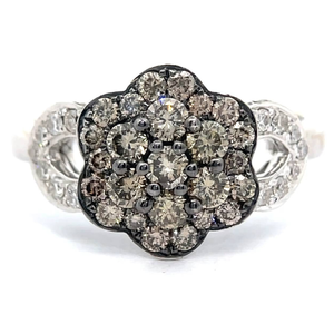 lot 9 image: Le Vian 1 Carat Fancy Brown & White Natural Diamond Flower Cluster Ring in 14k White Gold