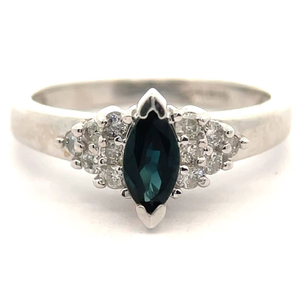lot 16 image: NEW Marquise Sapphire & Natural Diamond Ring in 14k White Gold VIDEO