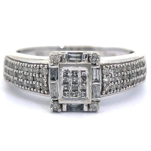lot 23 image: Natural Diamond Princess, Round & Baguette Cluster Ring in White Gold VIDEO