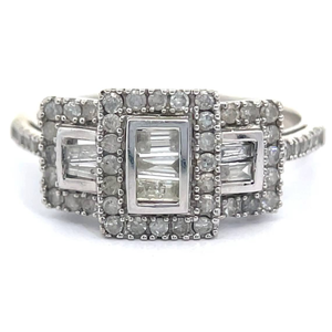 lot 26 image: Round & Baguette Natural Diamond Geometric Halo Ring in White Gold VIDEO