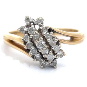 lot 34 image: 0.20 Carat Natural Diamond Waterfall Cluster Ring with Split Shank in Yellow Gold VIDEO