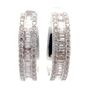 lot 5 image: NEW 3 Carat Diamond Triple Channel Hoop Earrings in White Gold $3,295 Retail