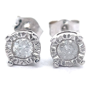 lot 29 image: NEW 0.25 Carat Diamond Miracle Illusion Bezel Solitaire Stud Earrings in White Gold