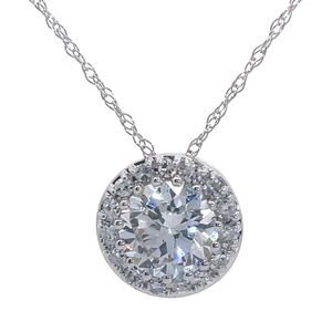lot 13 image: NEW 1 Carat Pav Diamond Halo Pendant Necklace in 14k White Gold $1,455 Retail VIDEO