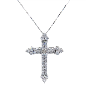 lot 17 image: NEW 1 Carat PavDiamond Celtic Cross Pendant in White Gold VIDEO