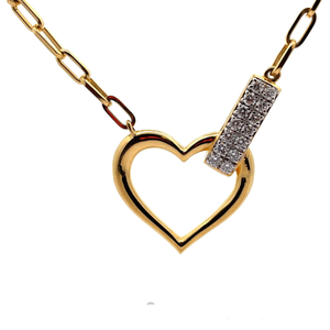 lot 28 image: NEW 1.14 Carat PavDiamond Heart Halo Paperclip Chain Necklace