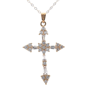 lot 38 image: PavCubic Zirconia Celtic Cross Pendant Necklace in Yellow Gold VIDEO