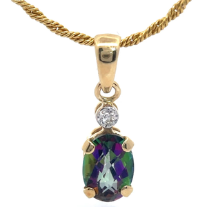 lot 17B image: Oval Mystic Topaz & Natural Diamond Two-Stone Pendant Necklace in 14k Yellow Gold