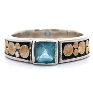 lot 42B image: Blue Topaz Bezel Mosaic Two-Tone Vintage Ring with Antique Finish