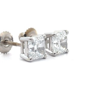 NEW 2.14 Carat Square Cushion Diamond Studs in 14K White Gold $3,900 Retail * VIDEO*