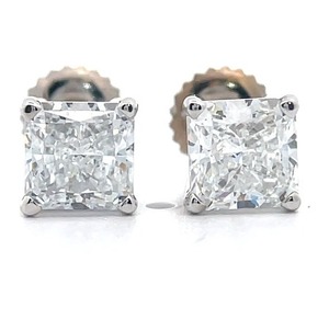 NEW 2.14 Carat Square Cushion Diamond Studs in 14K White Gold $3,900 Retail * VIDEO*