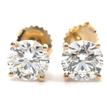 NEW! 3 Carat Diamond Round Solitaire Four-Prong Martini Stud Earrings in 14k Yellow Gold w/ Report; $2,995 Retail
