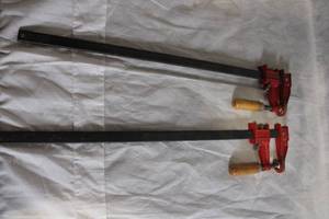 lot 4 image: Pair of 24-Inch Heavy Duty Bar Clamps with Wooden Handles