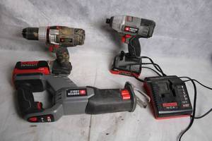 lot 41 image: Porter Cable Cordless Tool Set with 2 Drills and Battery Charger