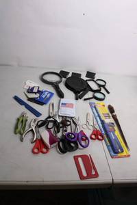 lot 67 image: Assortment of Magnifying Glasses, Scissors, and Tools