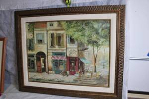 lot 139 image: Framed Street Scene Print of Paris Cafs and Shops