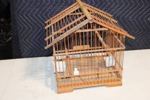 lot 157 image: Handcrafted Wood and Bamboo Bird Cage