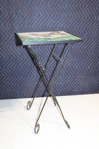 lot 165 image: Folding Metal Plant Stand with Mosaic Butterfly Design