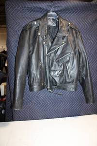 lot 179 image: Black Leather Motorcycle Jacket by Leather King Size 46