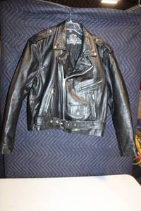 lot 180 image: Leather King Mens 46 Black Leather Motorcycle Jacket