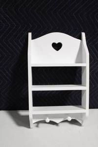 lot 201 image: White Wooden Wall Shelf with Heart Cutout and Pegs